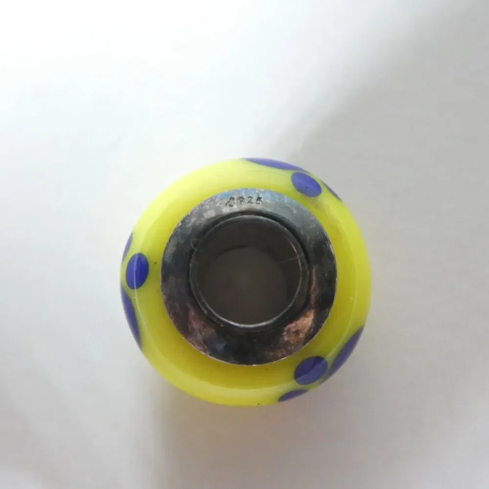 Ohm Glass Bead Blue Yellow Paw Print Dog 925 Sterling Silver Charm